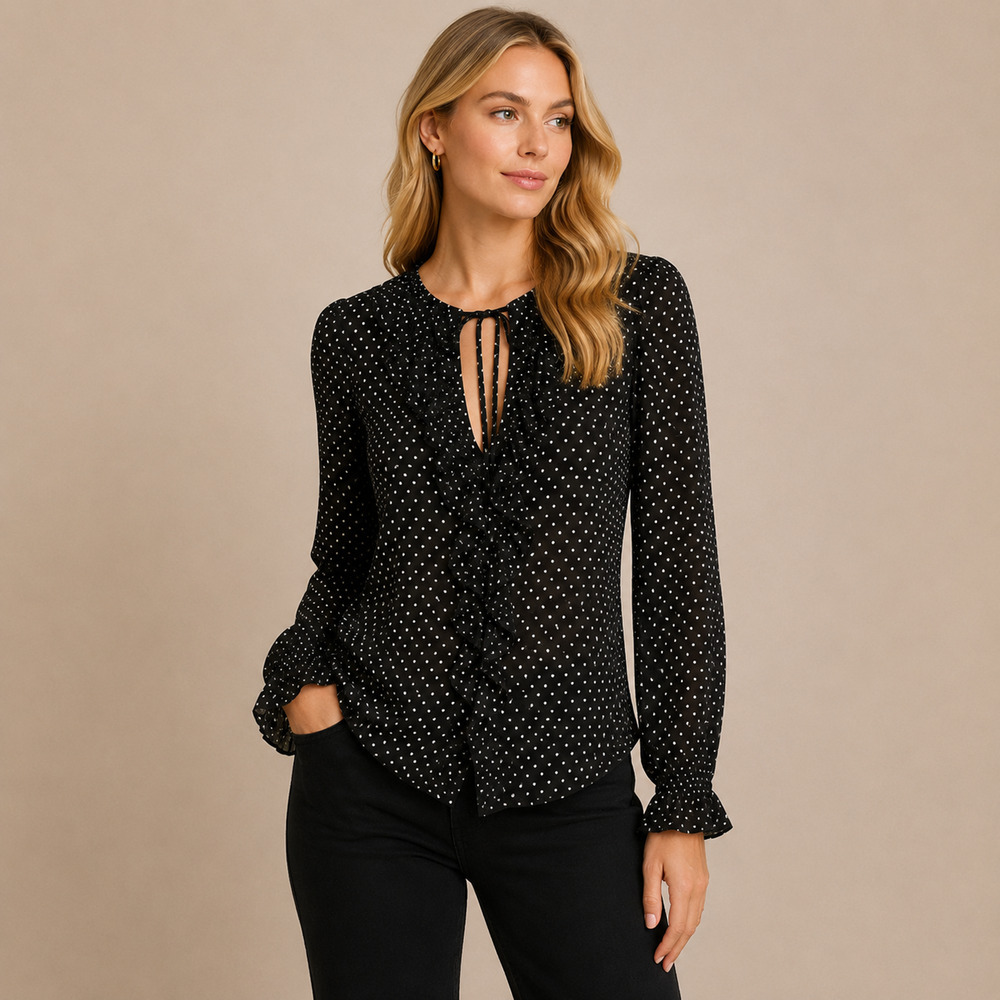 L'AGENCE Tabitha Ruffle Black White Spade Print Blouse Size Small